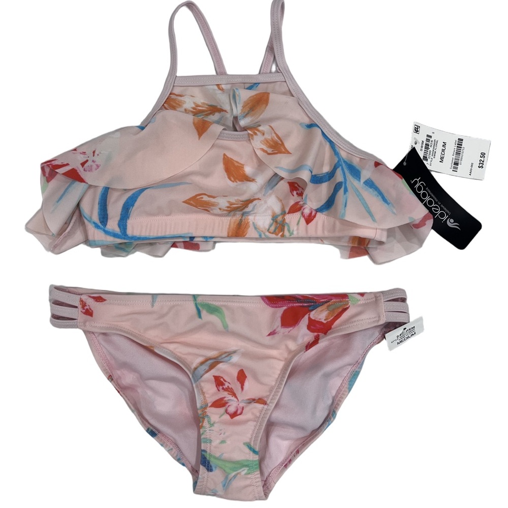 Macys | Big Girls M Ideology Pink Floral Ruffle Two-Piece Swim Set NWT
